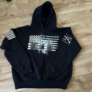 Grunt Style Men Hoodie Black USA Flag Patriotic This We’ll Defend Pullover Sz S